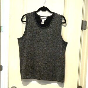 Susan Graver black dressy "tank" with gold metallic threads, L, stretchy knit